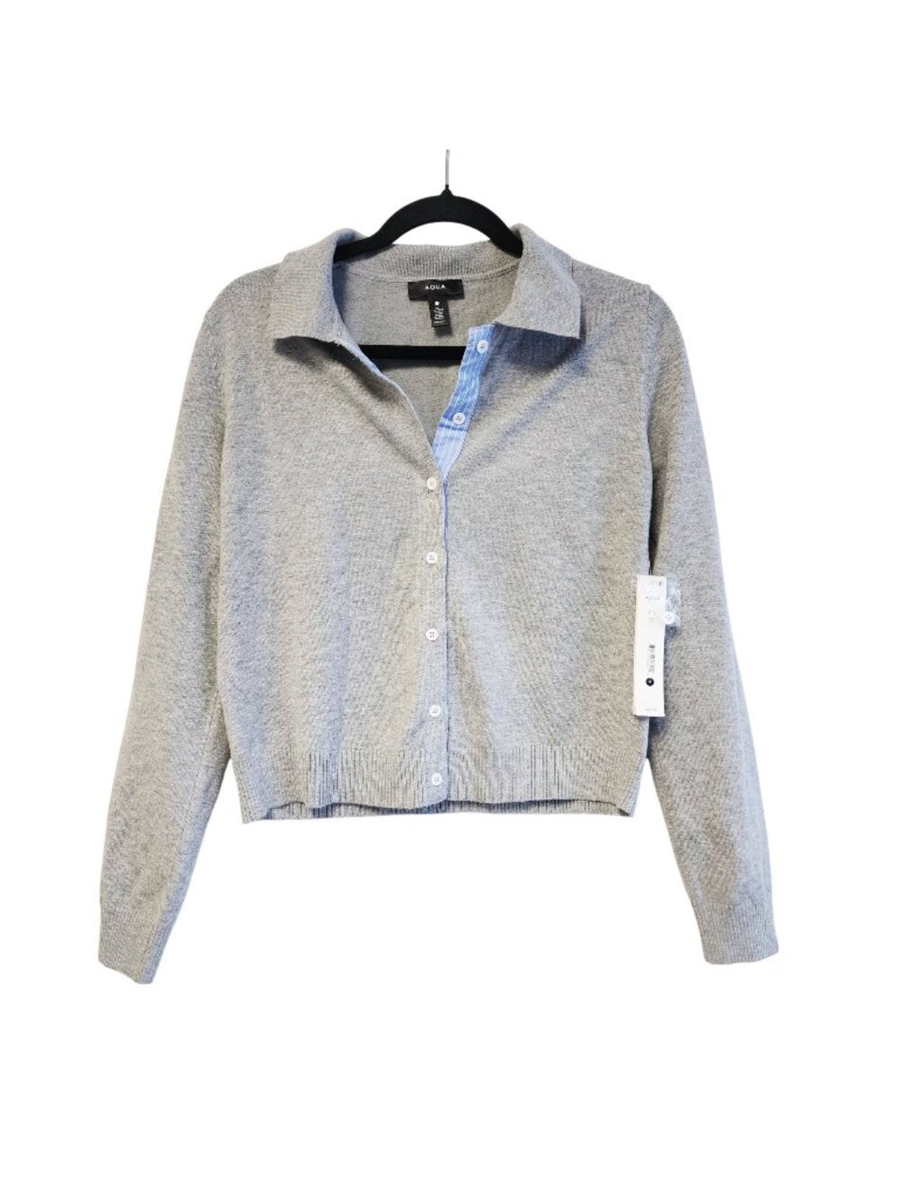 Aqua Womens Grey Button-Up Cardigan Sweater With Blue Trim Size M New